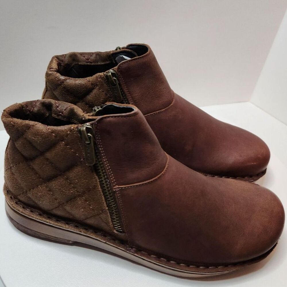 NAOT Women’s Cognac Leather Double Zip Ankle Boots US 7 EU 38